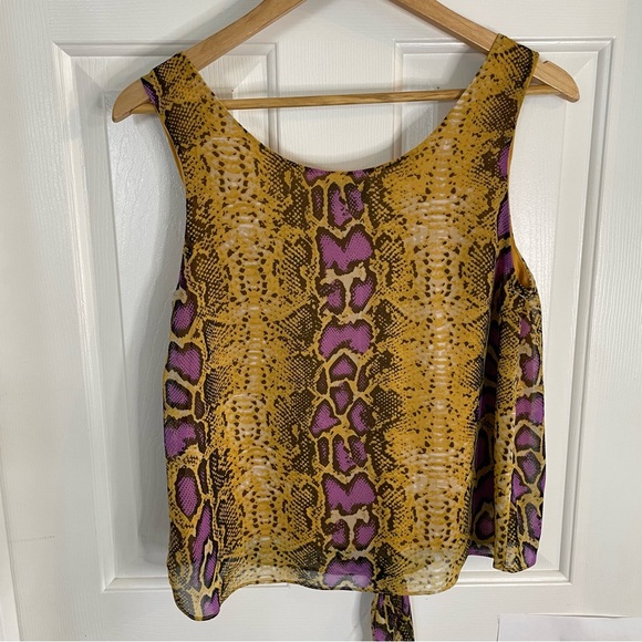 Adrienne Yellow and Purple Snake Print Tank Top With Tie Front Size Medium - Picture 6 of 7